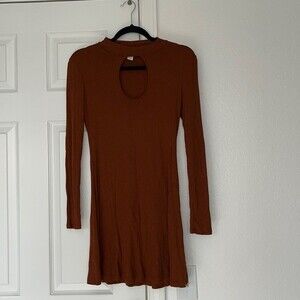 Forever 21 knit  ribbed long sleeve burned orange mini dress